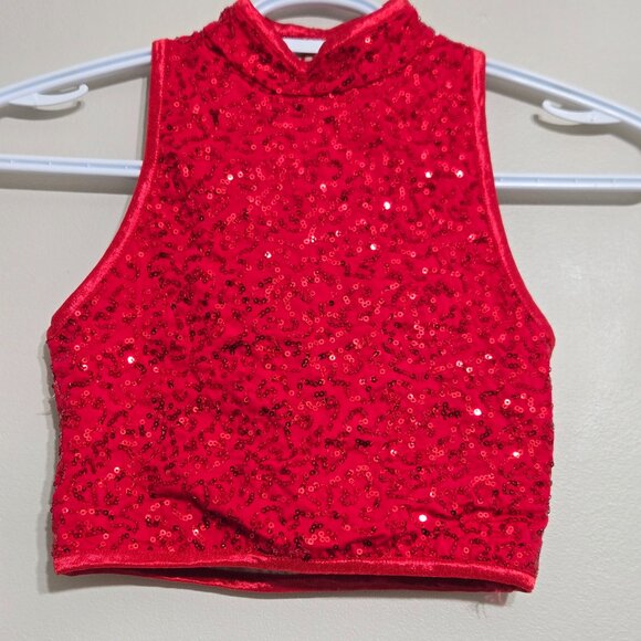 Weissman Sequin Girls Red Sleeveless Crop Top L - Picture 3 of 3